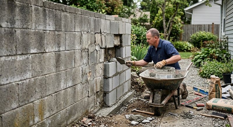 Cinder Block Wall Repair in Middle Village, NY